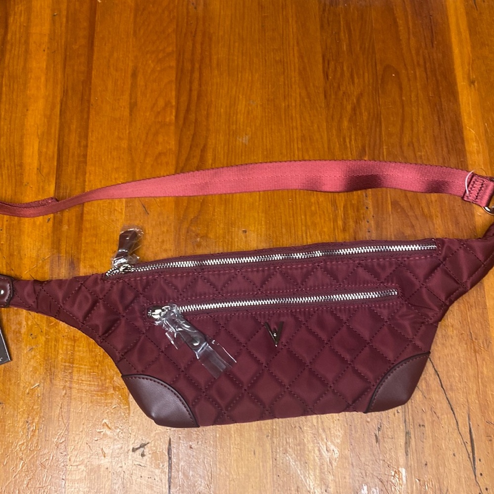 Vanessa Williams quilted belt bag burgundy red fanny pack zip top new